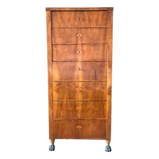 Antique 19th Century Biedermeier Flame Cherrywood Chiffonier / Tall Chest of Drawers For Sale