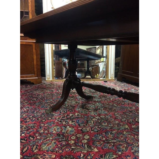 Vintage Banded Mahogany Table, Trestle Style Base Dining Table For Sale - Image 14 of 16