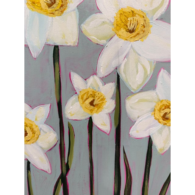 Abstract Modern Abstract Floral Acrylic Painting on Canvas, Signed, Framed, Dated For Sale - Image 3 of 5