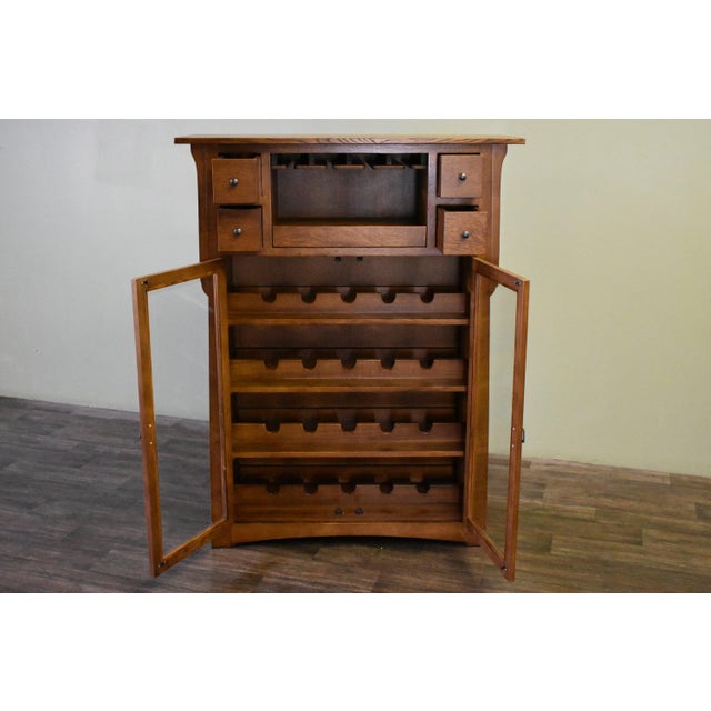 2020s Mission / Arts and Crafts Quarter Sawn White Oak Wine Cabinet - 45" For Sale - Image 5 of 9