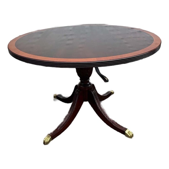 Stickley Georgian Style Inlaid Mahogany Pedestal Base Dining Table or Center Table For Sale