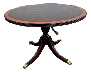 Stickley Georgian Style Inlaid Mahogany Pedestal Base Dining Table or Center Table