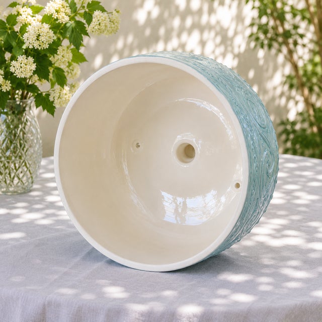 Large Vintage Handcrafted Turquoise Glazed Ceramic Display Bell, 1950s For Sale - Image 4 of 9