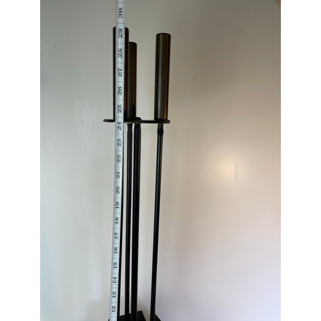 Black Mid-Century Modern Black Iron & Brass Fireplace Tool Set With Stand For Sale - Image 8 of 8