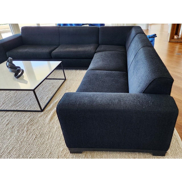 Black Sectional Sofa in Black Linen by Thayer Coggin For Sale - Image 8 of 12
