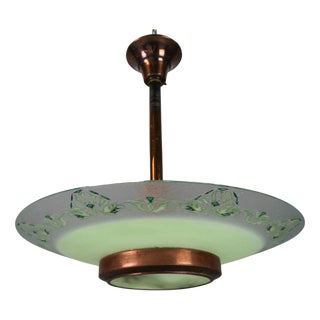 French Art Deco Green Textured Glass and Copper Pendant by Loys Lucha, 1930s For Sale