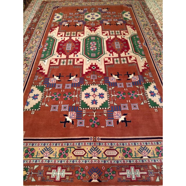 Textile Vintage Persian Tehran Area Rug, Hand-Knotted Wool & Silk, Allover Geometric Pattern, Red & Green, 7x10 For Sale - Image 7 of 7