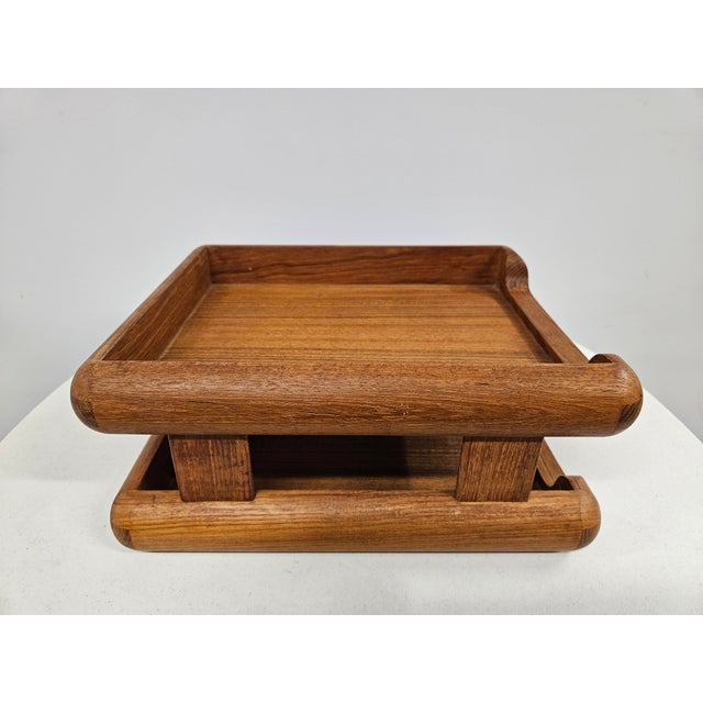 1980s Teak Danish Modern Style Double Letter Tray - Desk Organizer For Sale - Image 5 of 11