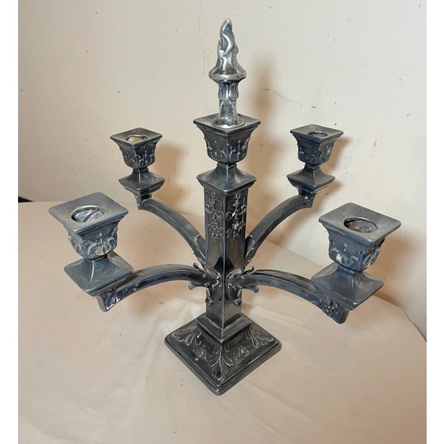 Antique Ornate 5 Branch Silver-Plate w.b. Candlestick Candelabra Centerpiece For Sale In New York - Image 6 of 10