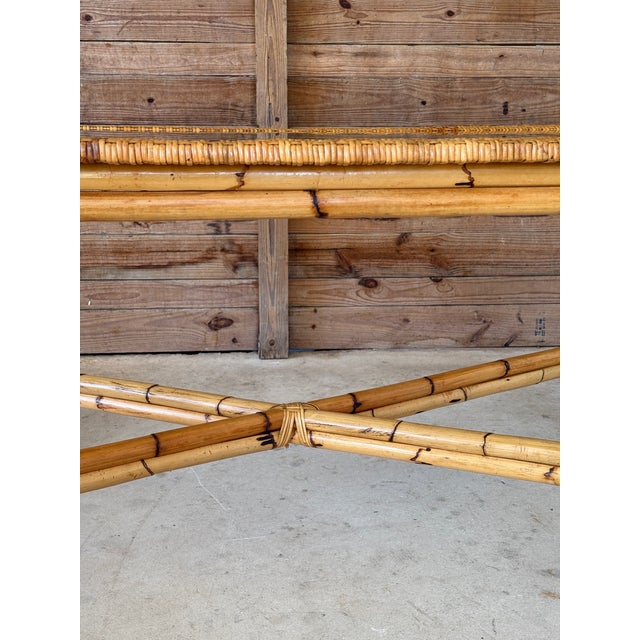 Contemporary Vintage Organic Modern Rattan Dining Table With Glass Top For Sale - Image 3 of 12