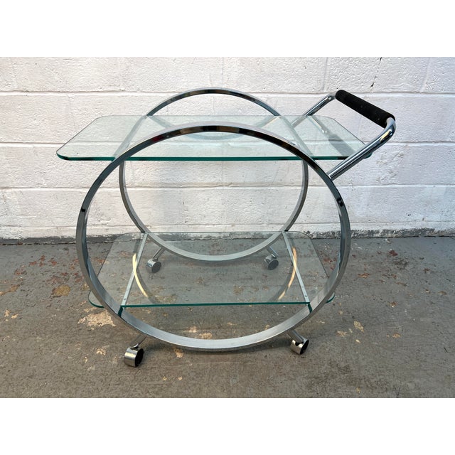 DIA - Design Institute America Mid-Century Glass and Chrome Bar Cart by George Mulhaser for Dia For Sale - Image 4 of 12