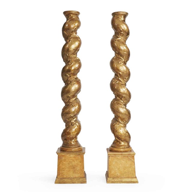Carved and Gilded Baroque Columns, Set of 2 For Sale - Image 4 of 4