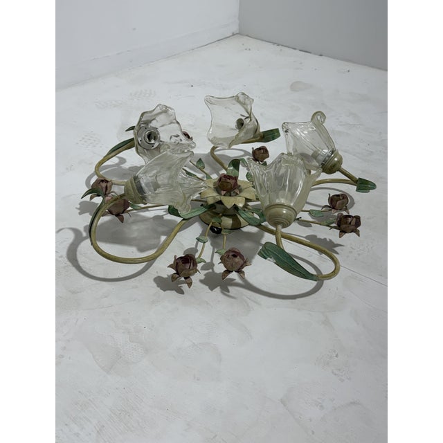 5-Light Ceiling Lamp in Decorated Wrought Iron and Murano Glass, 1980s. For Sale - Image 4 of 9