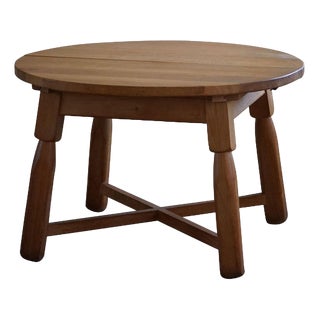 Mid-Century Modern Brutalist Round Dining Table in Oak by Charlotte Perriand, France, 1960s For Sale