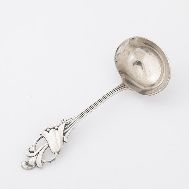 Metal Sterling Silver Ladle in Norwegian Blue Bell Pattern Signed Thorvald Marthinsen For Sale - Image 7 of 9