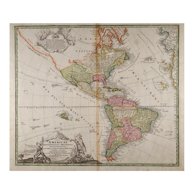 North and South America: An 18th Century Hand-Colored Map by Johann Homann, 1720 For Sale