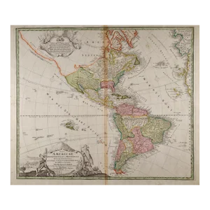 North and South America: An 18th Century Hand-Colored Map by Johann Homann, 1720