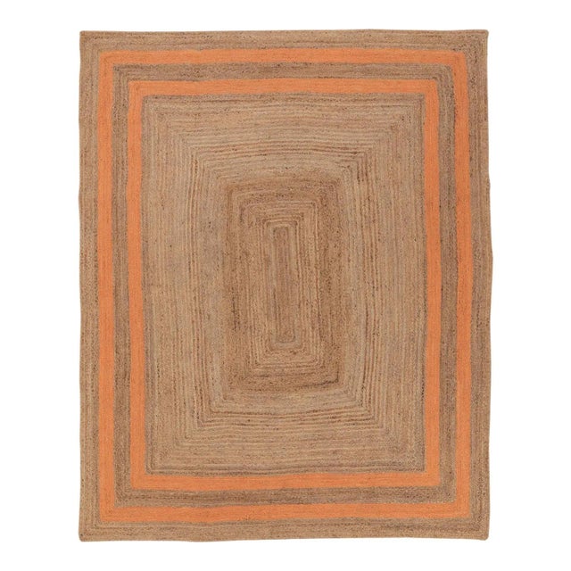 Orange Border Rectangle Jute Handmade Rug 9'x12' Ft. For Sale - Image 13 of 13
