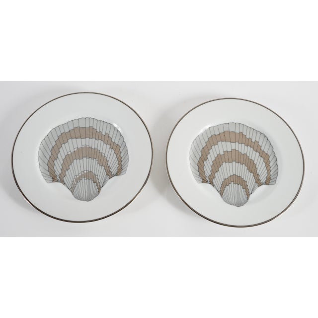 Vintage Fitz and Floyd Porcelain Gold and Silver Gilded Shell and Fish Desert or Appetizer Plates Set of 9 For Sale In Miami - Image 6 of 8