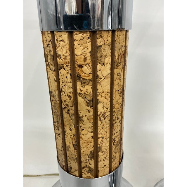 Pair of Modernist Polished Chrome and Cork Table Lamps For Sale In Providence - Image 6 of 12
