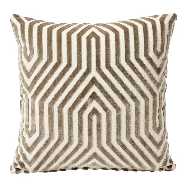 Schumacher Double-Sided Pillow in Vanderbilt Velvet Print For Sale