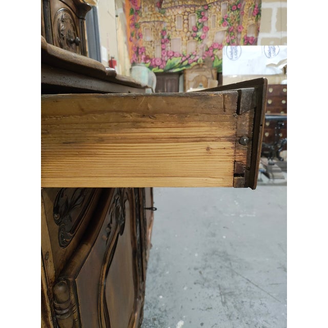 Exceptional Mid-19th Century French Provincial Buffet À Deux Corps in Walnut | Circa 1850 | Hand-Carved For Sale - Image 14 of 18