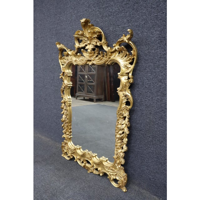 Italian Rococo Revival Hand-Carved Giltwood Wall Mirror For Sale - Image 4 of 14