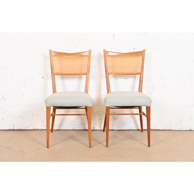 Mid-Century Modern Paul McCobb for Directional Sculpted Mahogany and Cane Dining Chairs or Side Chairs, Pair For Sale - Image 3 of 12