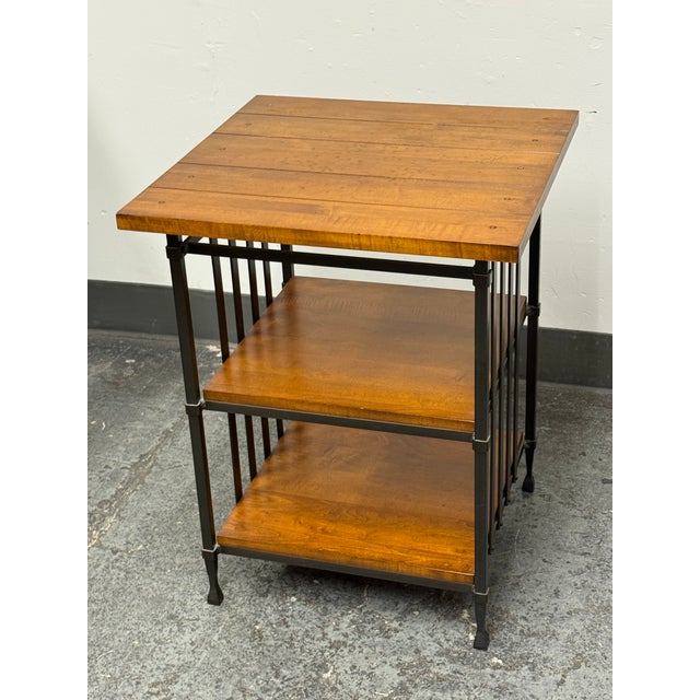 Wood Industrial Iron + Wood Three Tier Side Table For Sale - Image 7 of 12