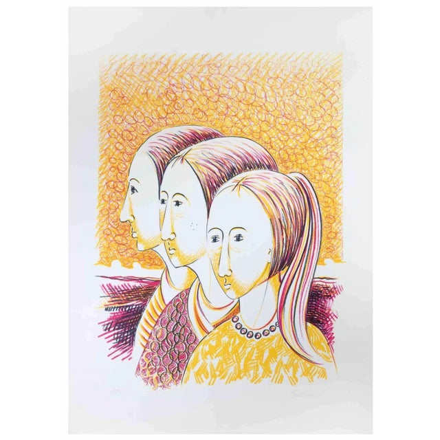 Three Girls is a lithograph on paper realized by Alberto Cavallari in the 1970s. Hand-signed, and numbered, edition of 100...