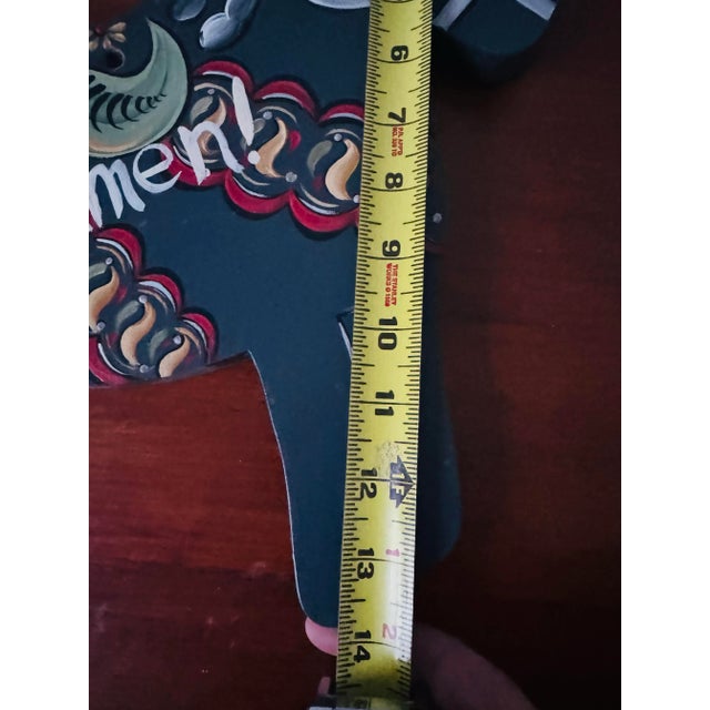 Blue Swedish 1990’s Hand Painted Wood Dala Horse “welcome” Valkommen Sign For Sale - Image 8 of 11