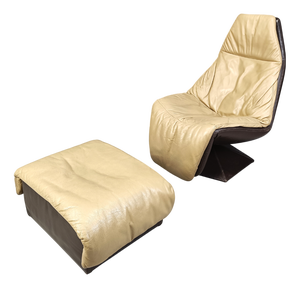 Set of Vintage Leather Swivel Chair and Ottoman, 1970s
