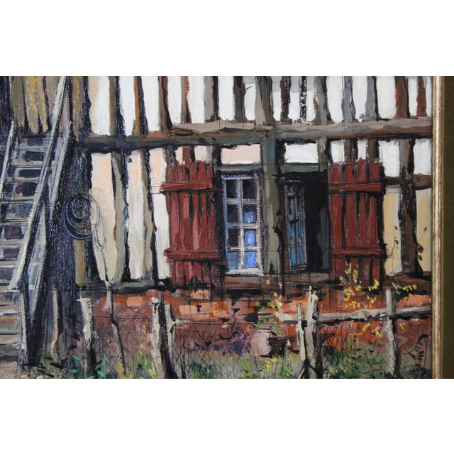 F. Claude, Farmyard with Chickens, 1950s, Oil on Canvas For Sale - Image 6 of 10