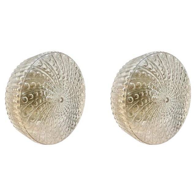 Gold Mid-Century Round Clear Cut Glass Sconces or Flush Mounts, Germany, 1960s, Set of 2 For Sale - Image 8 of 8