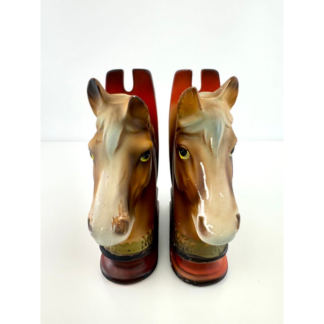 Vintage 1940's Japanese Ceramic Equestrian Horse Head Bookends, a Pair For Sale - Image 9 of 10