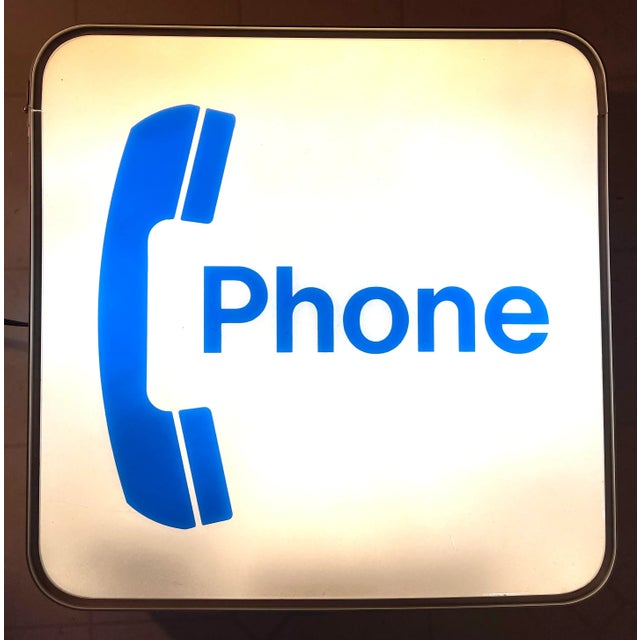 Metal Vintage Illuminated Telephone “Phone” Sign Lightbox For Sale - Image 7 of 7