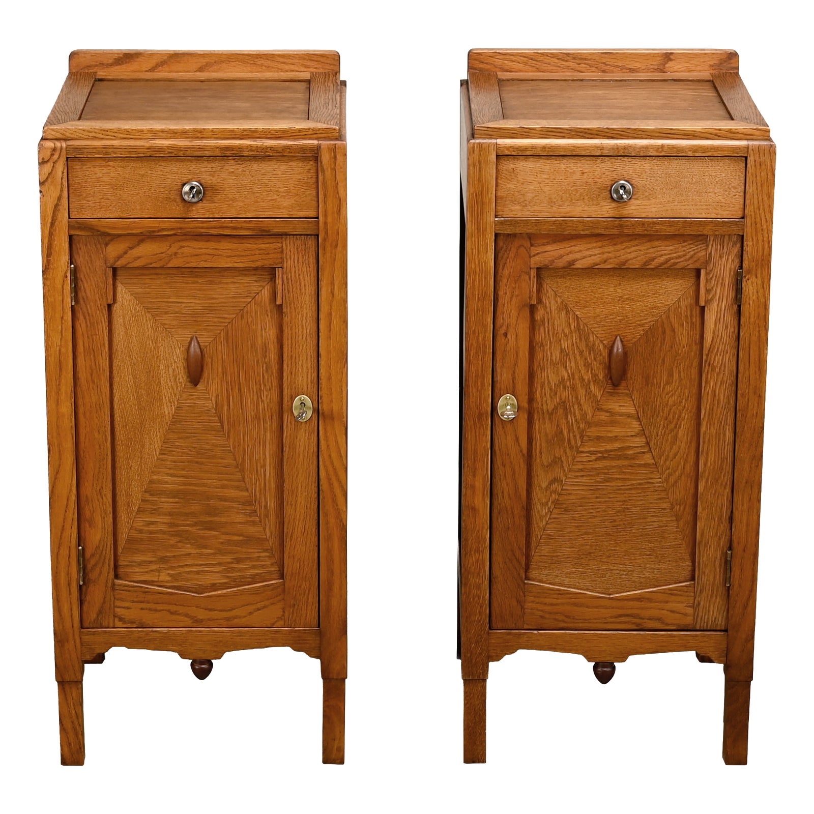 Art Deco Amsterdam School Nightstands in Oak and Glass, 1930s, Set of 2 ...
