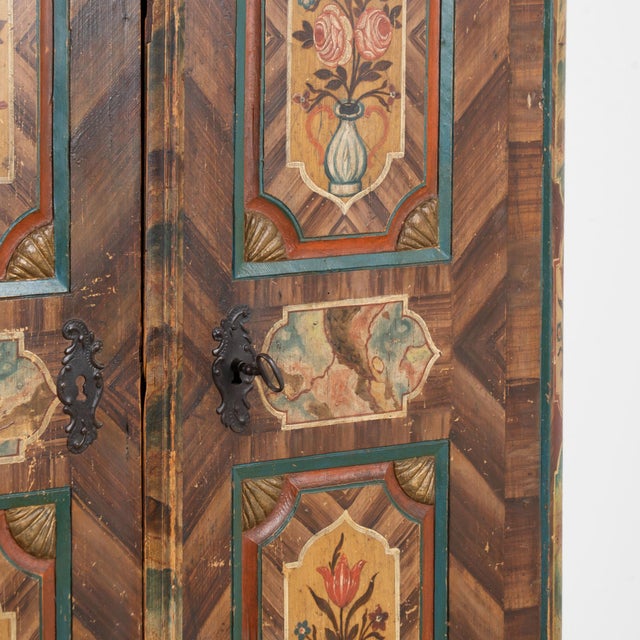 1803 Hungarian Original Hand-Painted Pine Two-Door Armoire For Sale - Image 10 of 14