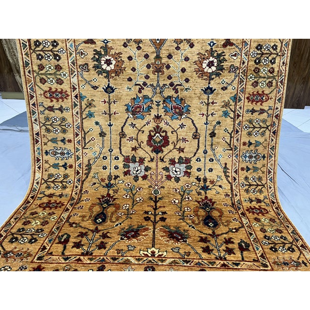 Textile Persian Style Sultani Floral Wool Rug in Golden Beige, Burgundy and Blue, 5'2" X 6'6" For Sale - Image 7 of 17