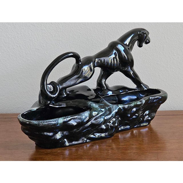 1950s Vintage Black Panther Ceramic Tv Lamp Base Planter – Mid Century Modern Hollywood Regency Decor For Sale - Image 5 of 13