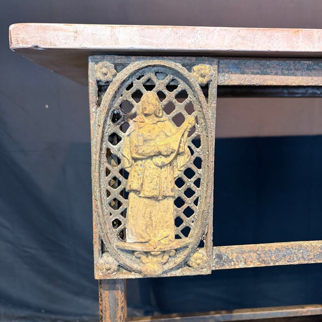 Mid 19th Century Antique French Balcony Console Table With Marble Top & Gold Figural Wrought Iron For Sale - Image 5 of 10
