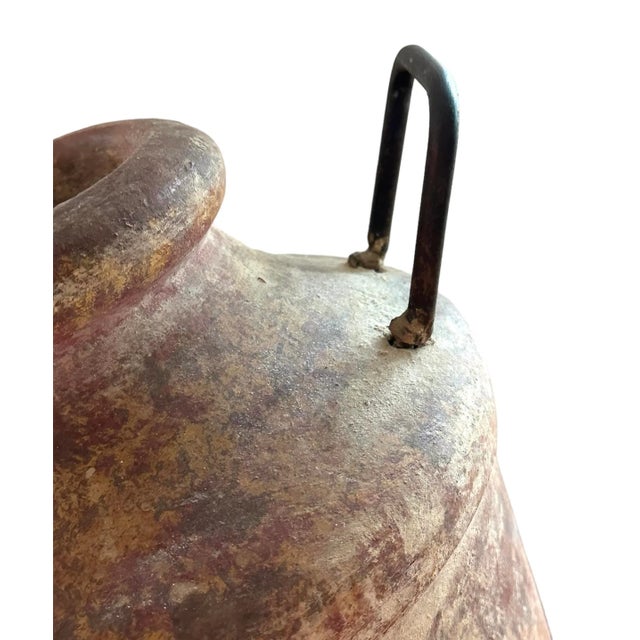 2000s Terracotta Pottery Vase With Metal Handles For Sale - Image 4 of 4