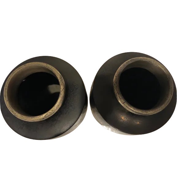 Mid 20th Century Japanese Black and Gold Vases - a Pair For Sale - Image 4 of 6