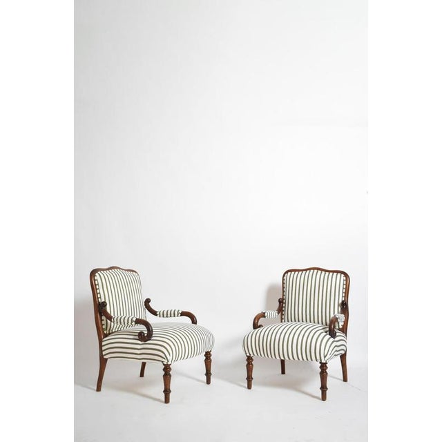 Green and White Stripes Lounge Chairs, Set of 2 For Sale - Image 6 of 6