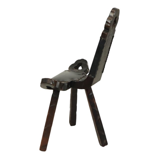 Black Mid-Century Brutalist Tripod Chair in Pine and Faux Leather, Spain For Sale - Image 8 of 15