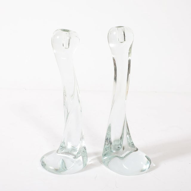 Pair of Signed Renato Anatra Transparent Sculptural Murano Glass Candlesticks For Sale - Image 12 of 17