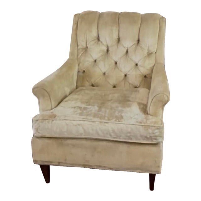 Vintage Tufted Velvet Armchair – Cream Accent Chair. Signature Kroehler Designs For Sale