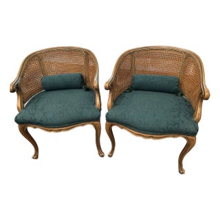 Elegant Pair of Vintage Karges French Style Cane Back Armchairs For Sale