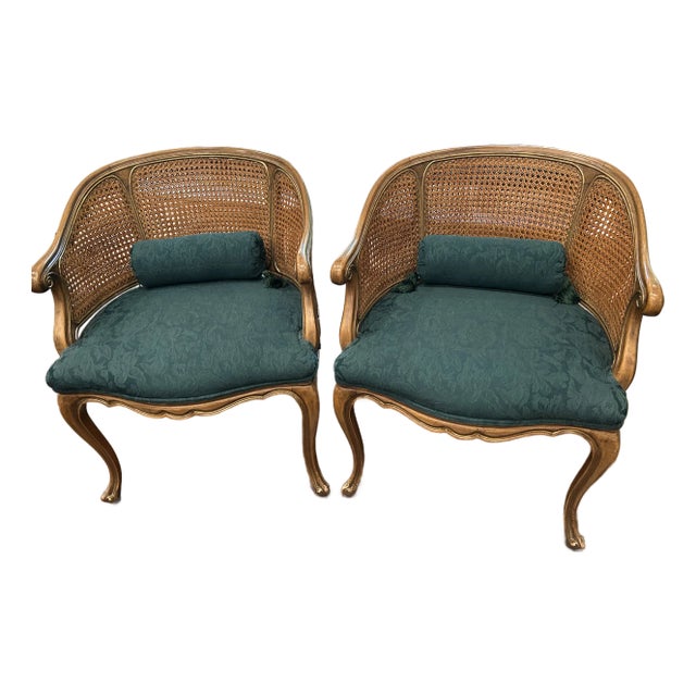 Elegant Pair of Vintage Karges French Style Cane Back Armchairs For Sale