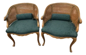 Elegant Pair of Vintage Karges French Style Cane Back Armchairs